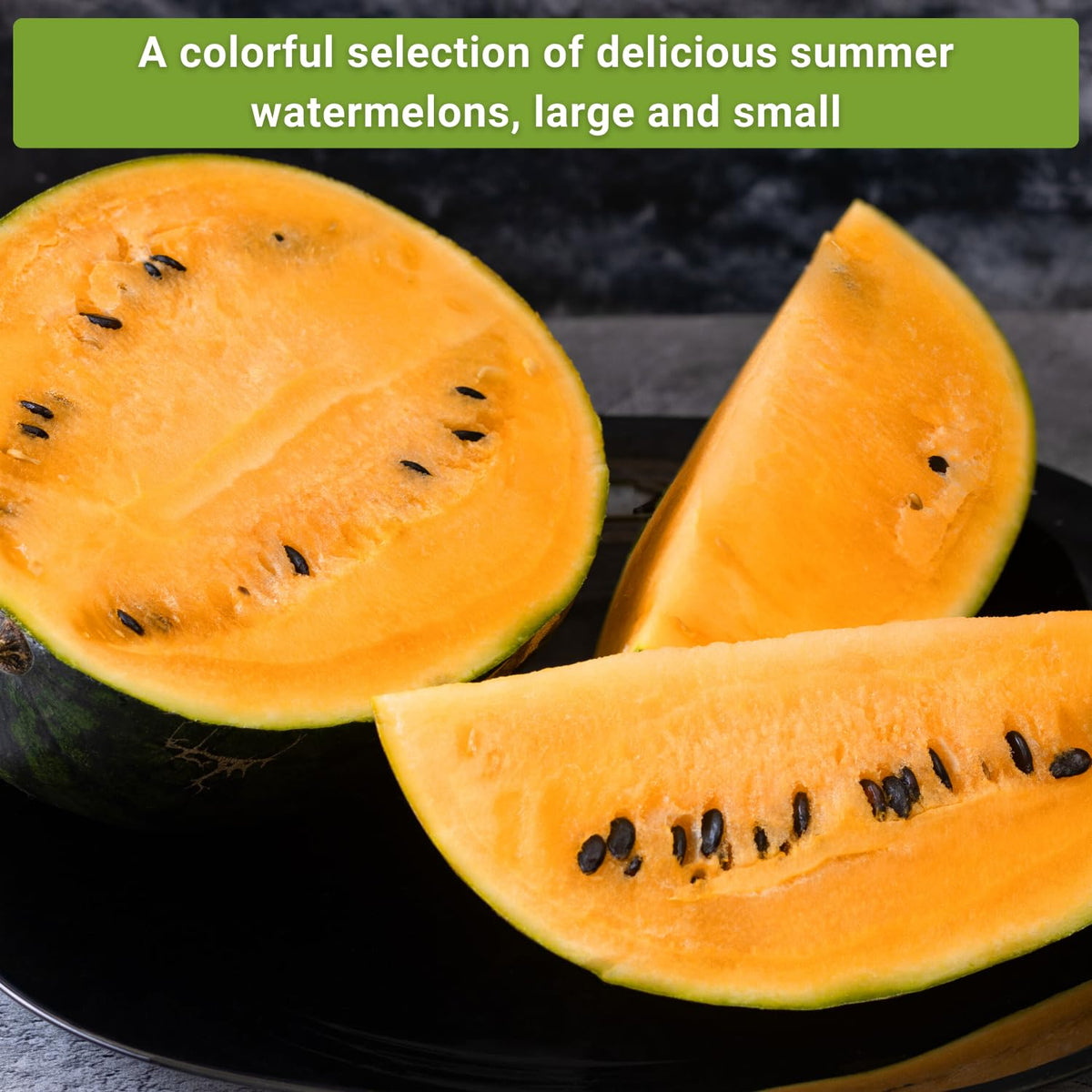 Sow Right Seeds Orange Tendersweet watermelon fruits ready for slicing.