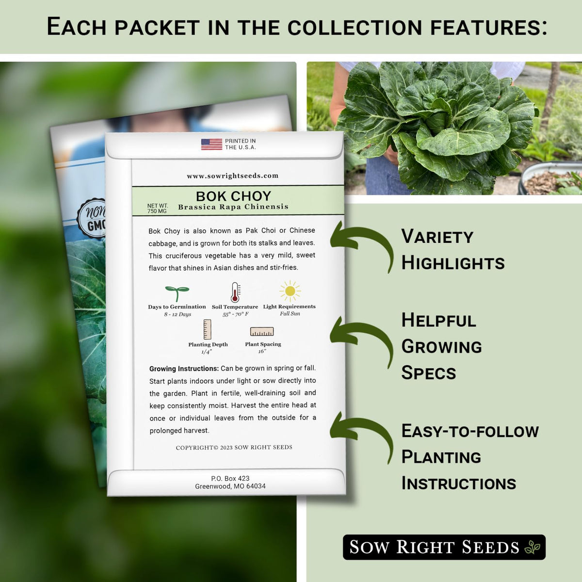 Sow Right Seeds pak choi packet for compact hydroponic systems