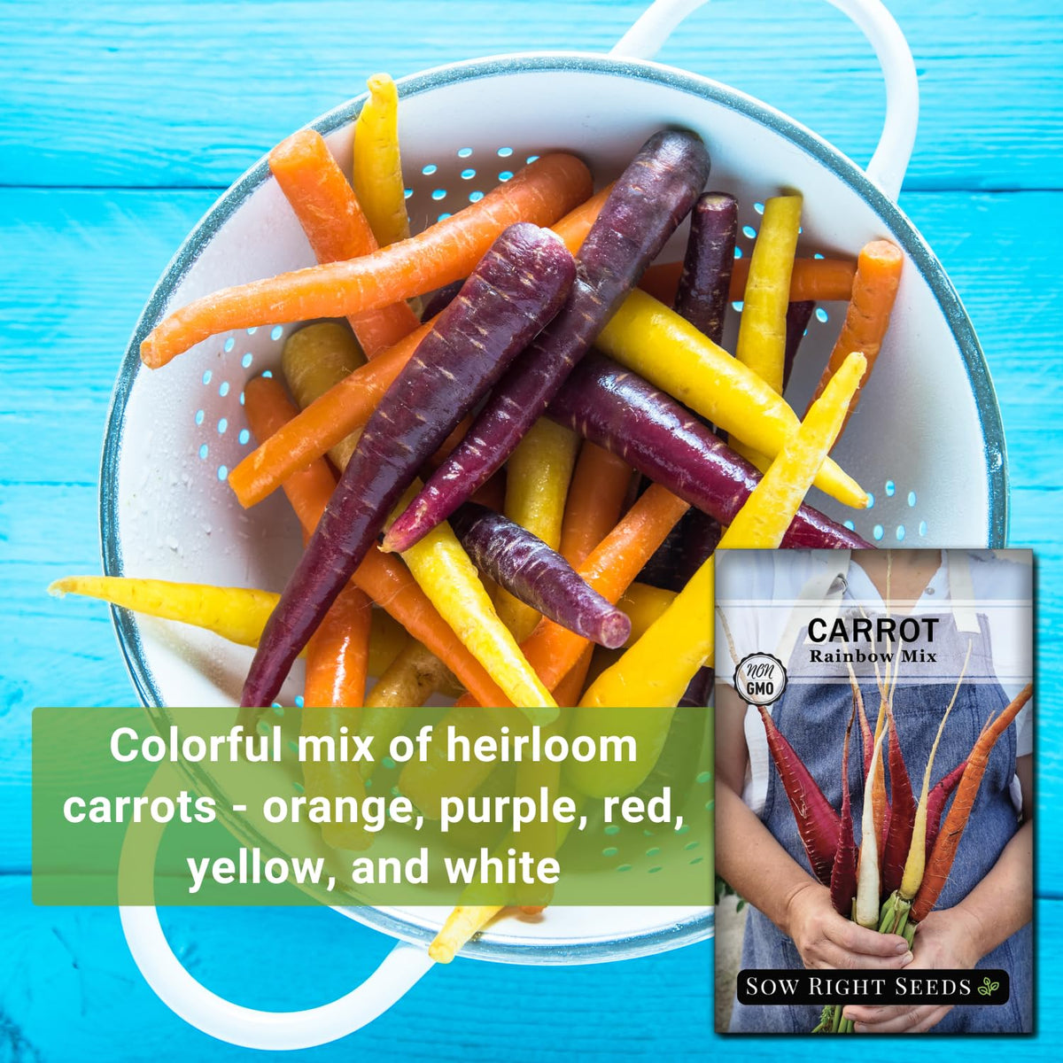 Sow Right Seeds Rainbow Mix carrot seeds germinate in 14–21 days with warm soil.