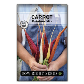 Rainbow mix carrot seed pack from Sow Right Seeds showing color variety for home gardens.