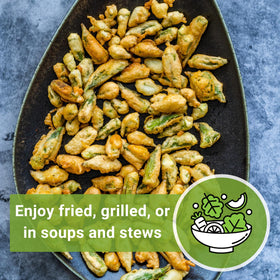 Ready-to-harvest Sow Right Seeds okra pods.