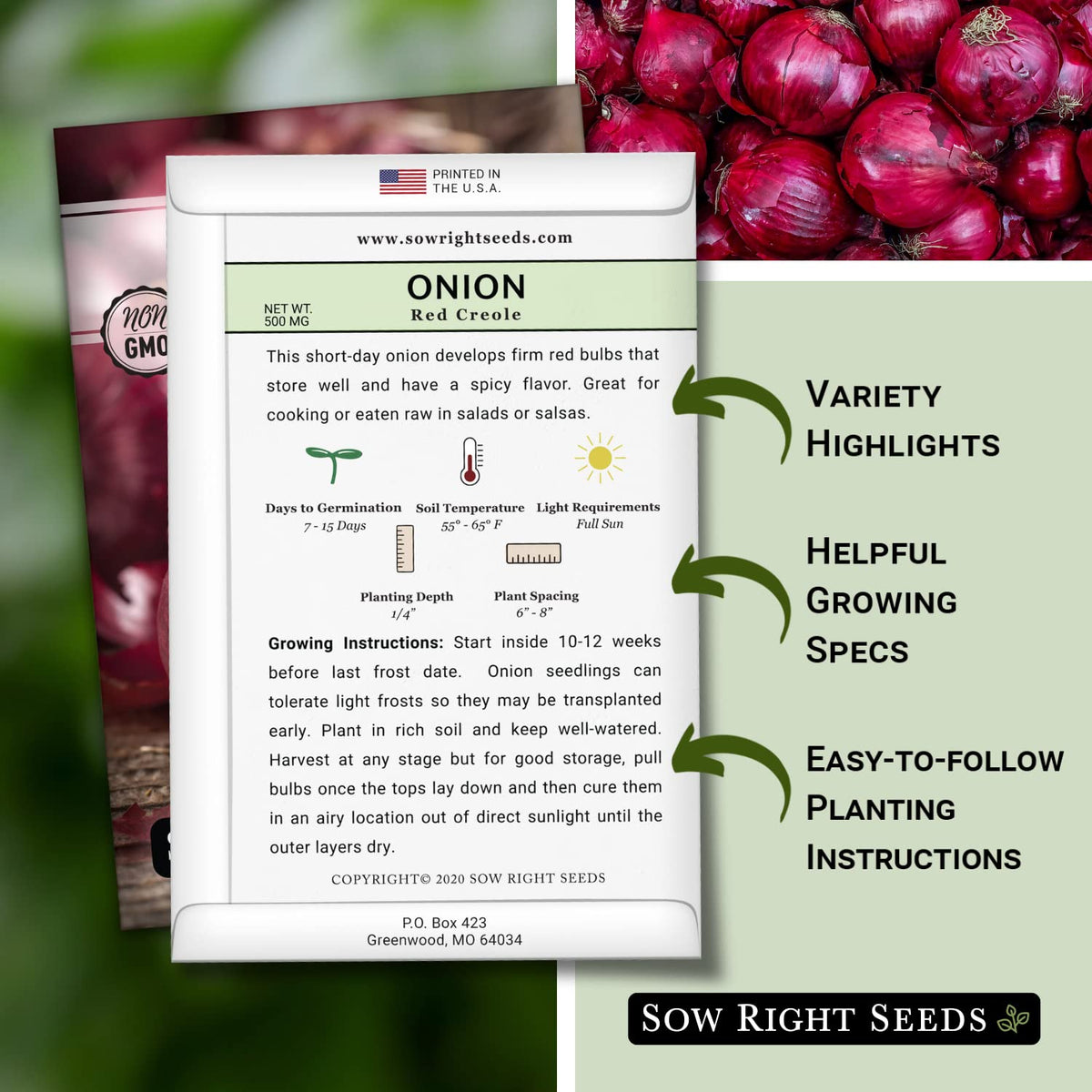 Sow Right Seeds Red Creole Onion seeds - short-day variety for reliable bulb production.