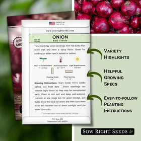 Sow Right Seeds Red Creole Onion seeds - short-day variety for reliable bulb production.