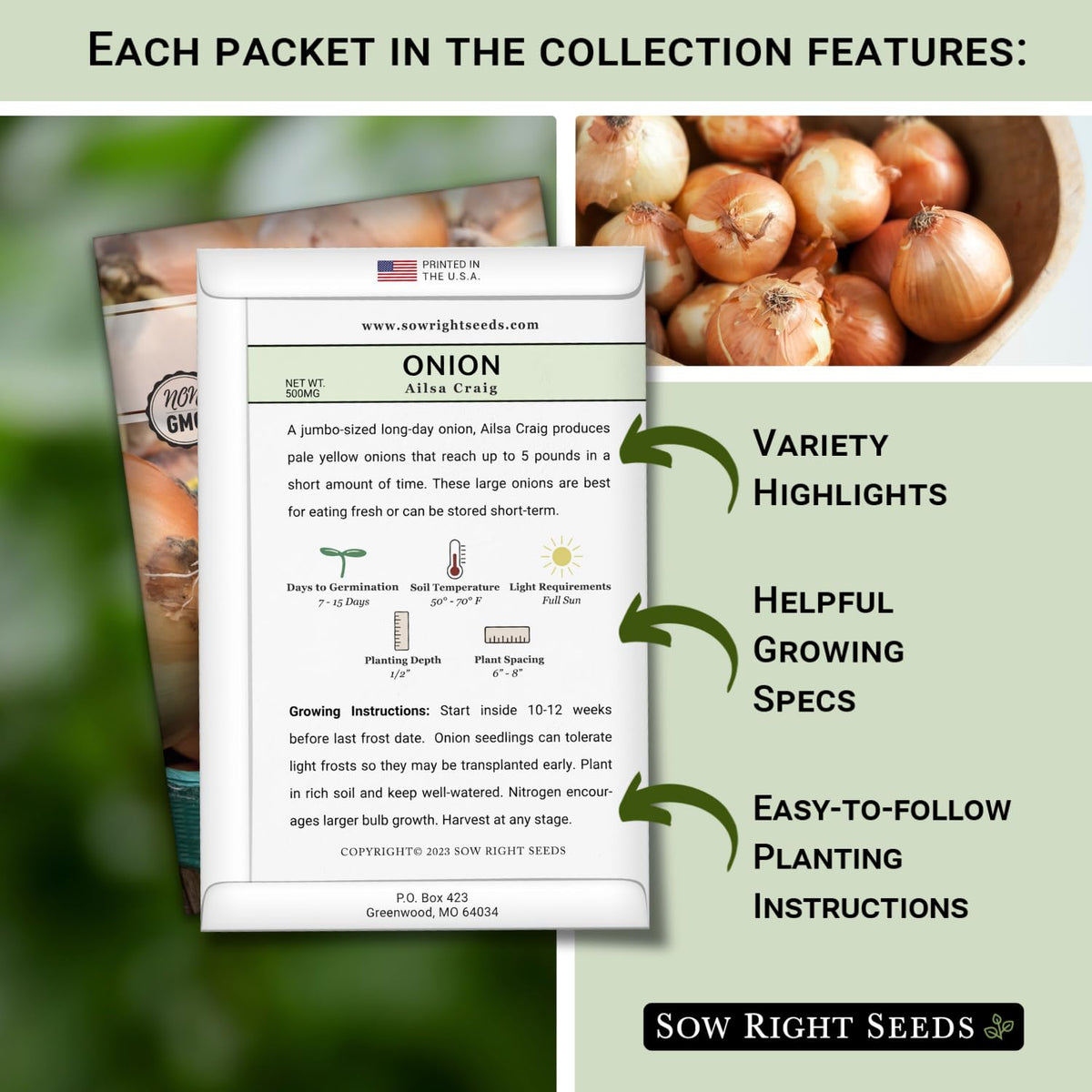 Sow Right Seeds Ringmaster onion packet for fast germination and sturdy garden crops