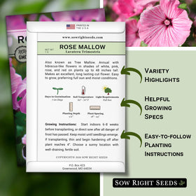 Sow Right Seeds Rose Mallow germination timing in 7-20 days illustration.