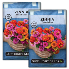 Sow Right Seeds Thumbelina Zinnia seed packet with vibrant color options.