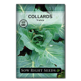 Sow Right Seeds Vates collards seed packet for a home garden with high yields