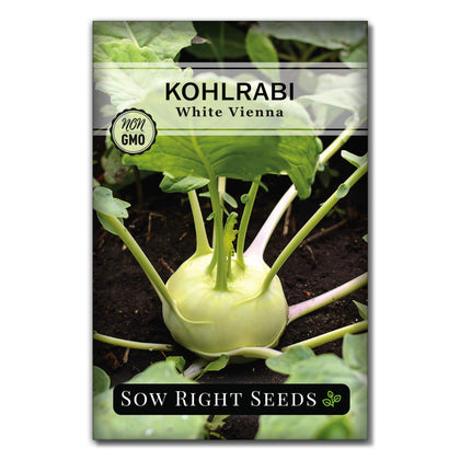 Sow Right Seeds White Vienna Kohlrabi seed packet ready for planting in home gardens for fresh harvests.
