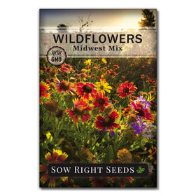 Sow Right Seeds Midwest wildflower mix packet front view—vibrant blooms for pollinators.