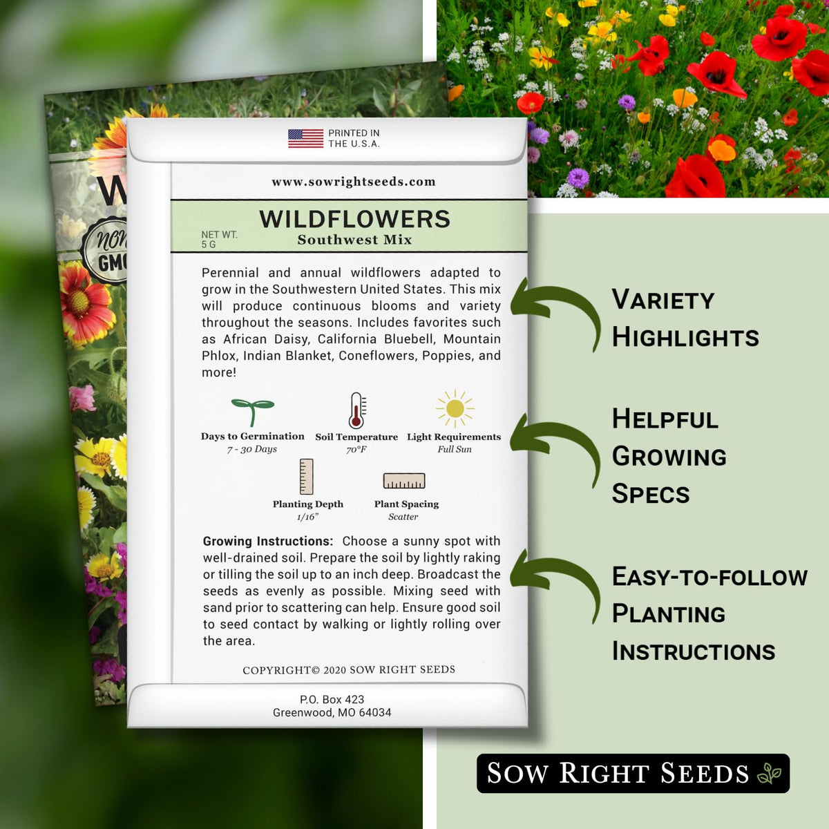 Sow Right Seeds Southwest wildflowers bloom shows vibrant, long-lasting garden color.