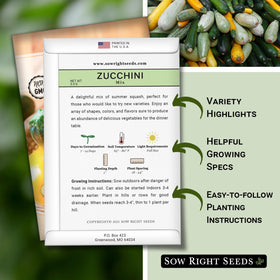 Sow Right Seeds zucchini mix seeds germinating in warm soil, signaling quick establishment.