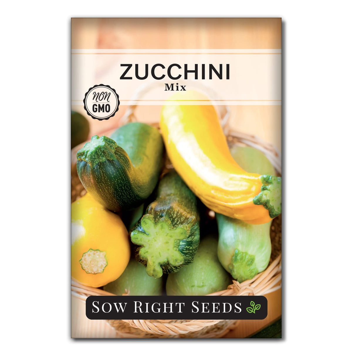 Sow Right Seeds zucchini mix packet displaying diverse heirloom varieties for easy home gardening.