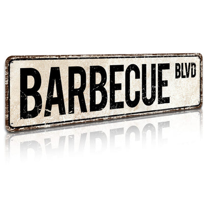 SOYAVE Barbecue Blvd sign front view with rustic finish for retro decor.
