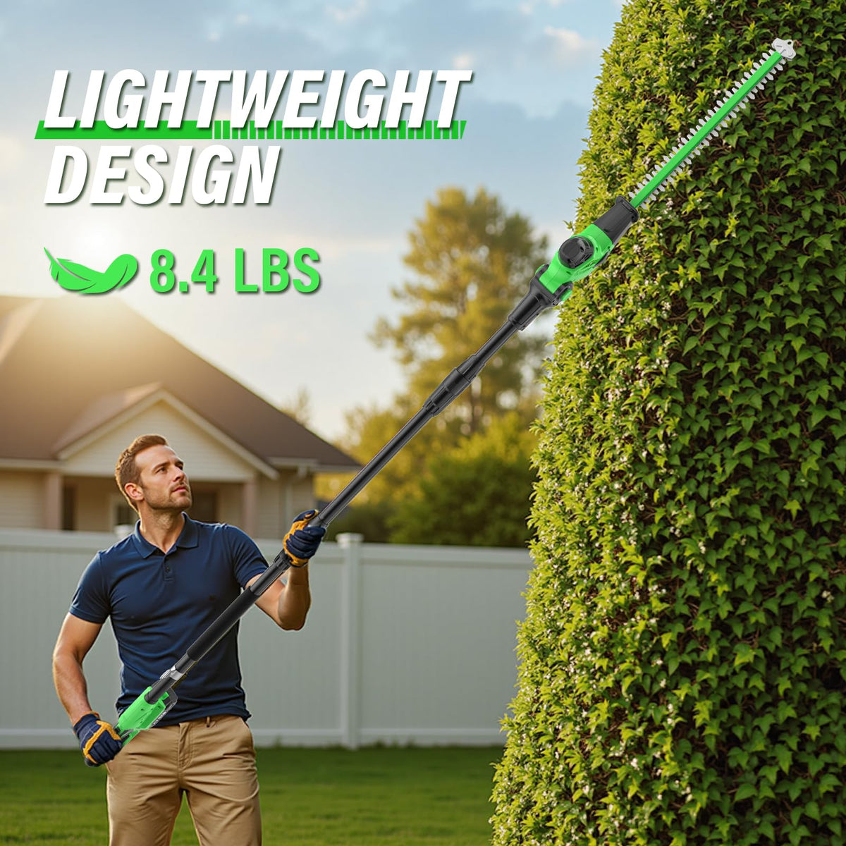 SOYUS extension pole extends reach for tall hedges and hard-to-reach branches.