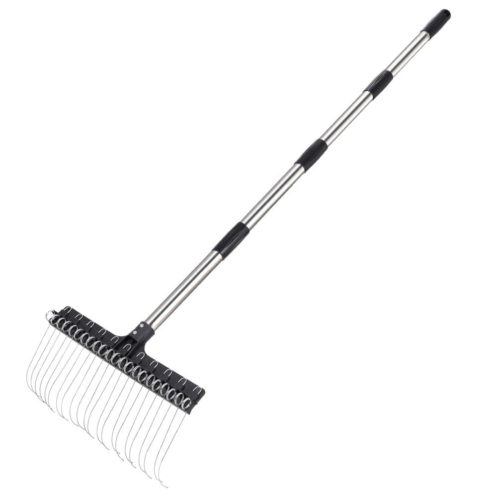 Soysehung Thatch Rake with 63-inch adjustable handle for comfortable reach in the garden