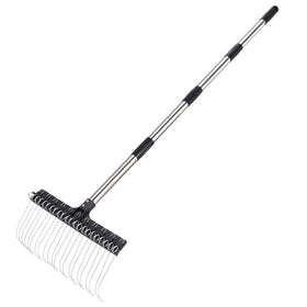 Soysehung Thatch Rake with 63-inch adjustable handle for comfortable reach in the garden