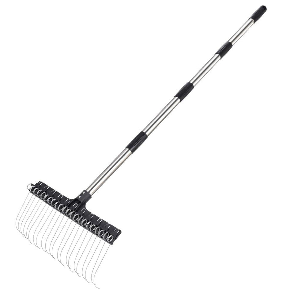 Soysehung Thatch Rake with 63-inch adjustable handle for comfortable reach in the garden