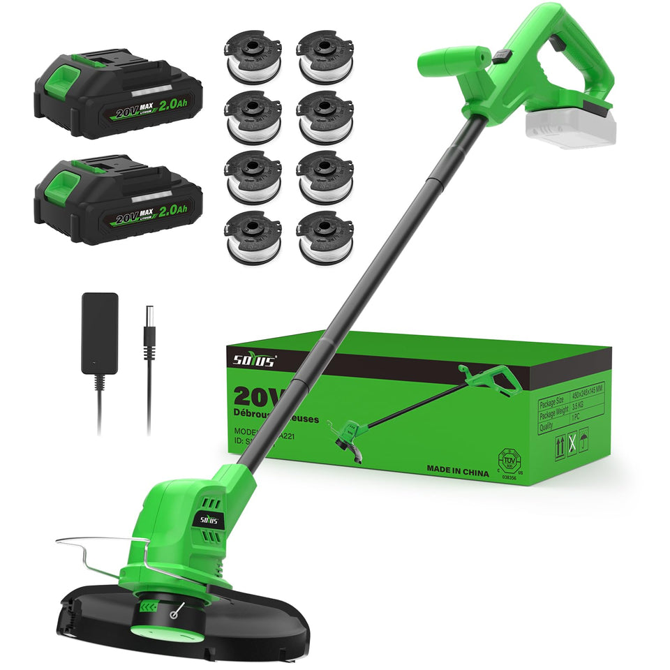 SOYUS cordless weed wacker 20V with a 10-inch cutting path for precise lawn edges.