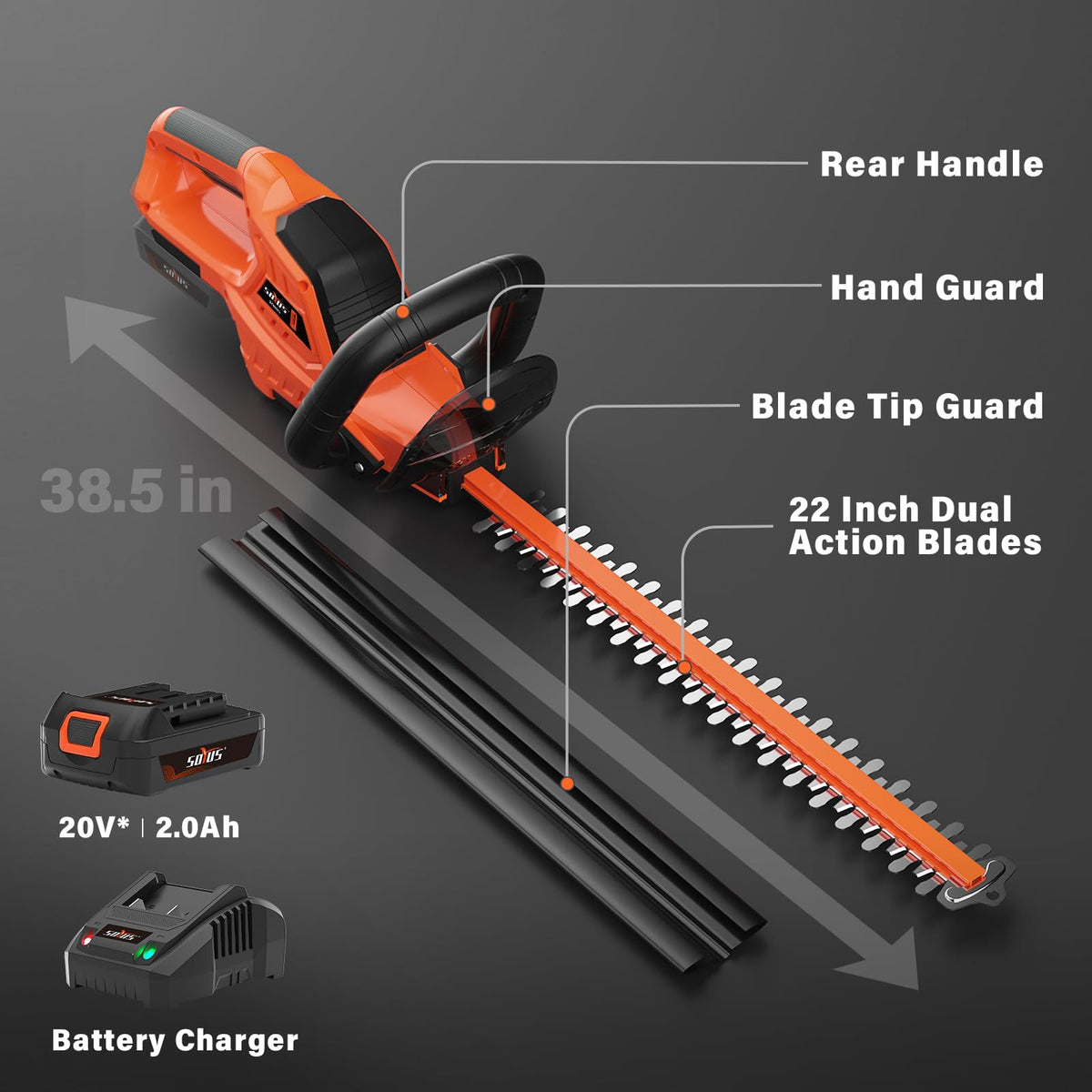 SOYUS 22-inch dual-action blade powers through dense shrubs.