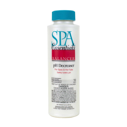 Spa Essentials pH Decreaser granules balance spa water for clearer, more inviting baths.