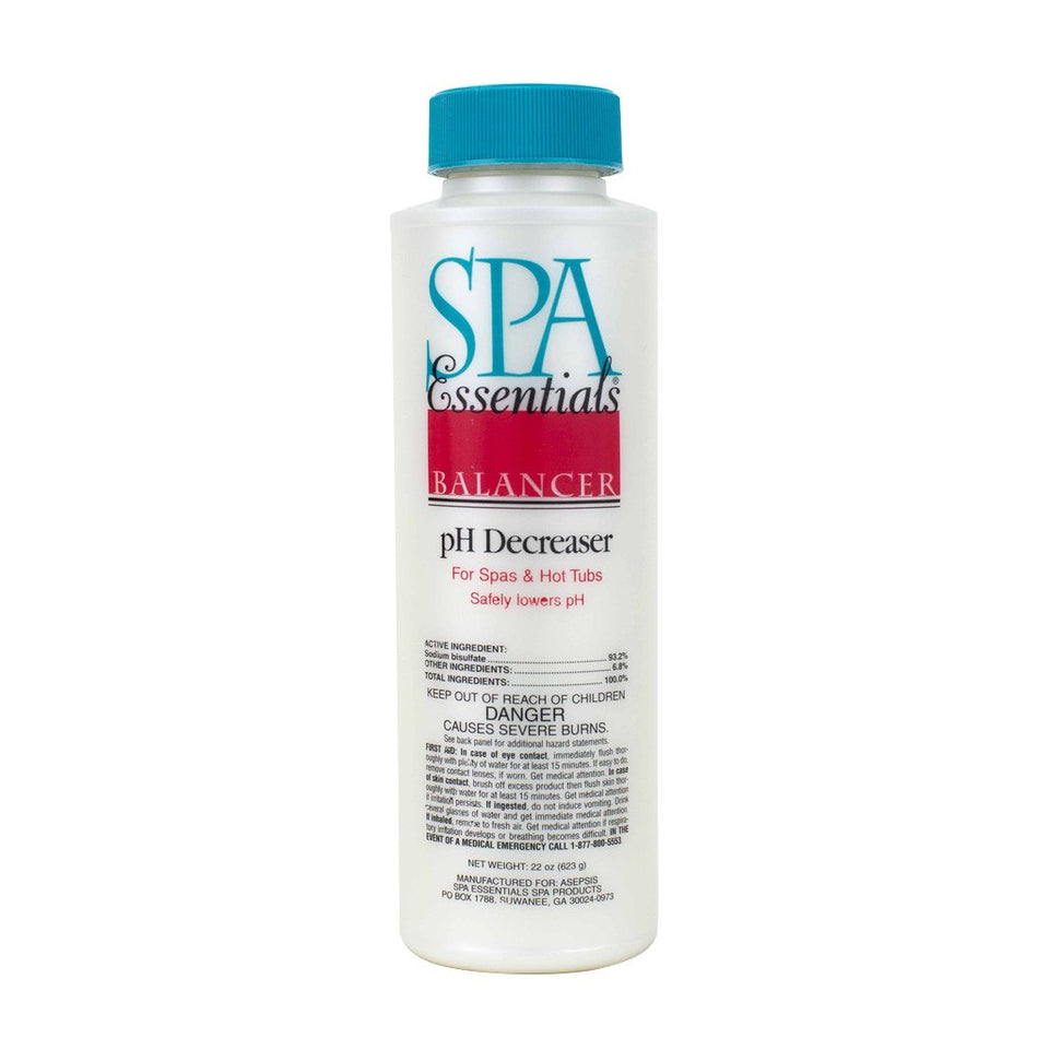 Spa Essentials pH Decreaser granules balance spa water for clearer, more inviting baths.