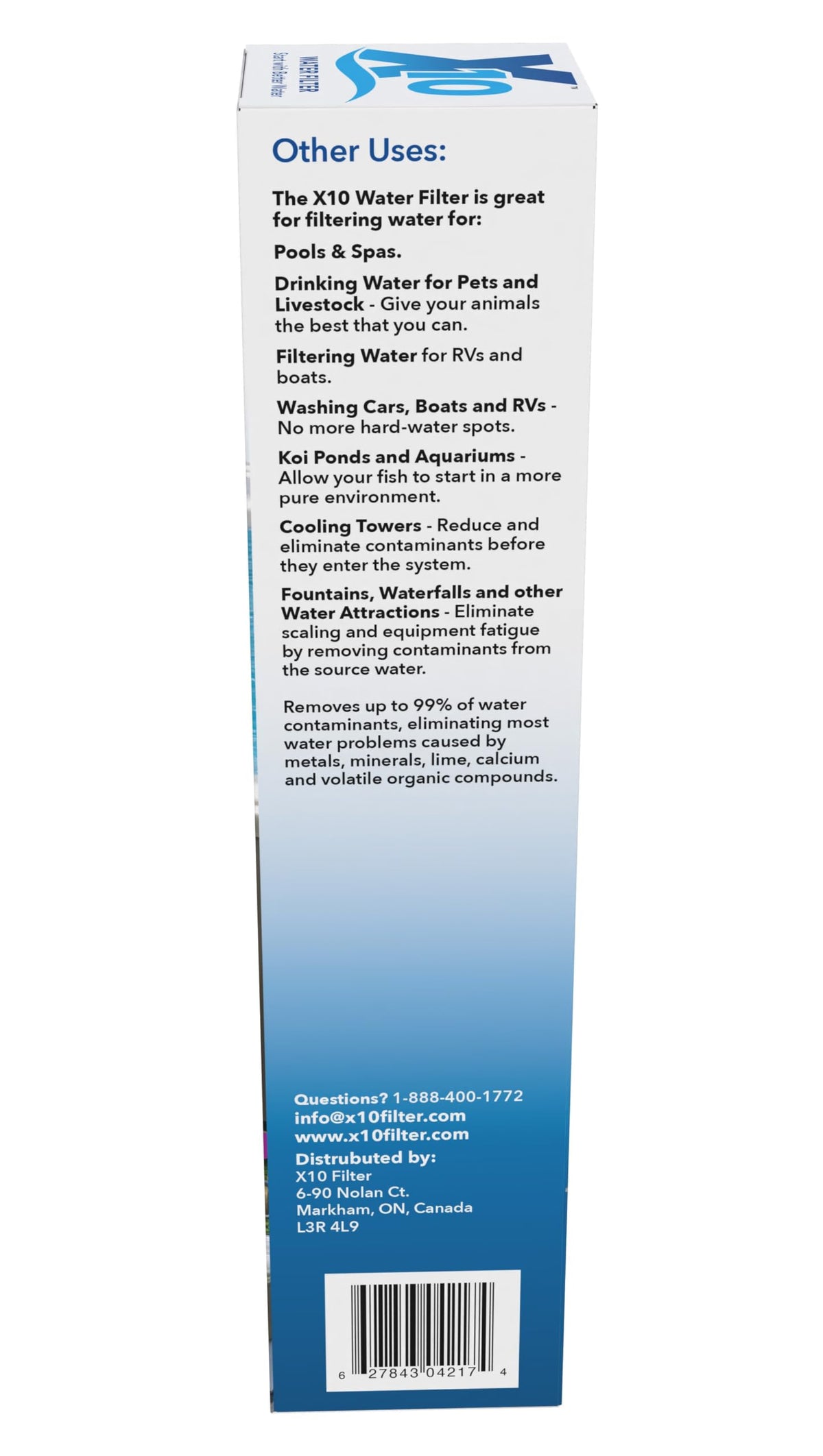 Spa Marvel X10 water clarity in ponds and car wash.