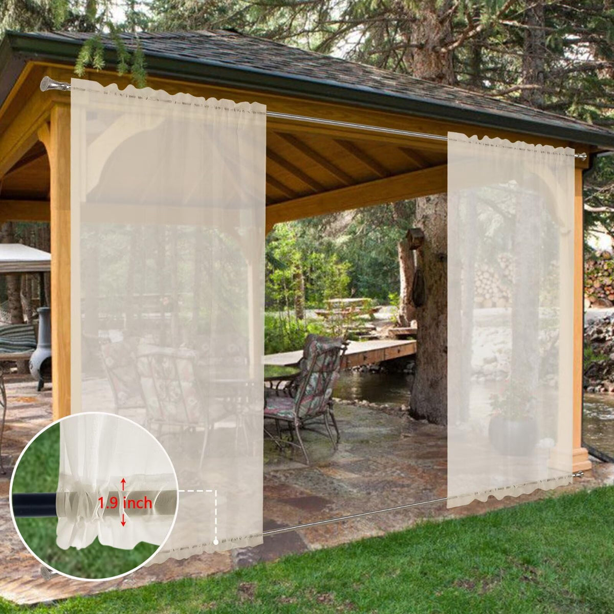 SpaceDresser ivory sheer drapes complement living rooms and sunrooms with breathable coverage.