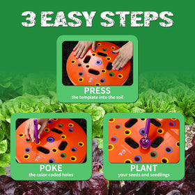 Spaceurseeds dibber with seed spoon guides hole placement for neat rows.