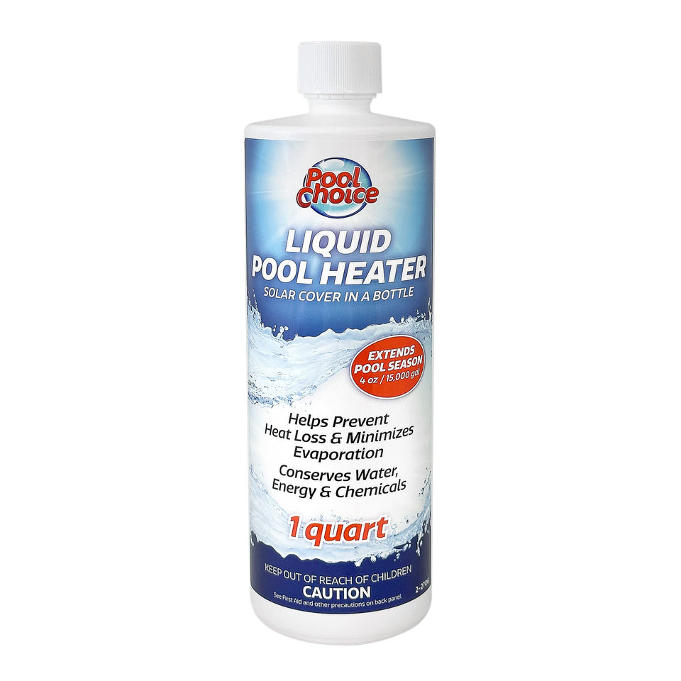 SpaChoice liquid solar blanket bottle showing surface protection for pool water