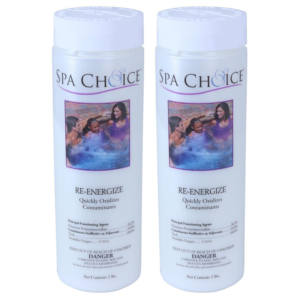 SpaChoice Re-Energize spa shock bottle ready for precise dosing after a soak