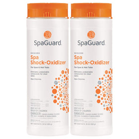 SpaGuard Spa Shock Oxidizer bottle for quick, non-chlorine spa treatment and clarity.