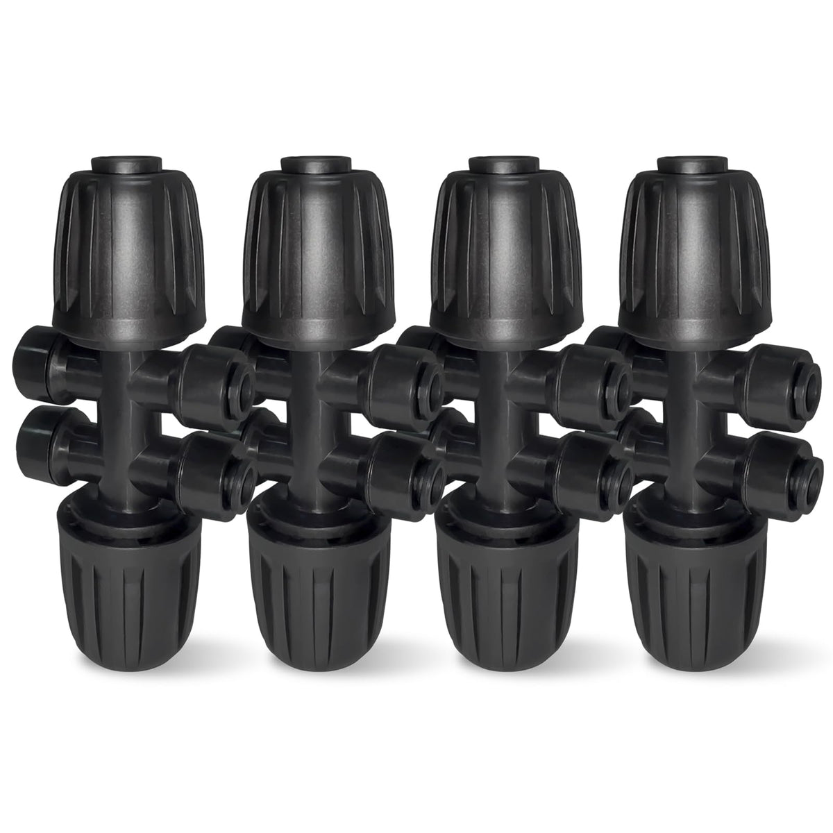 Spalolen four-pack barbed tee connector for precise drip distribution.