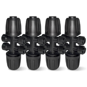 Spalolen four-pack barbed tee connector for precise drip distribution.