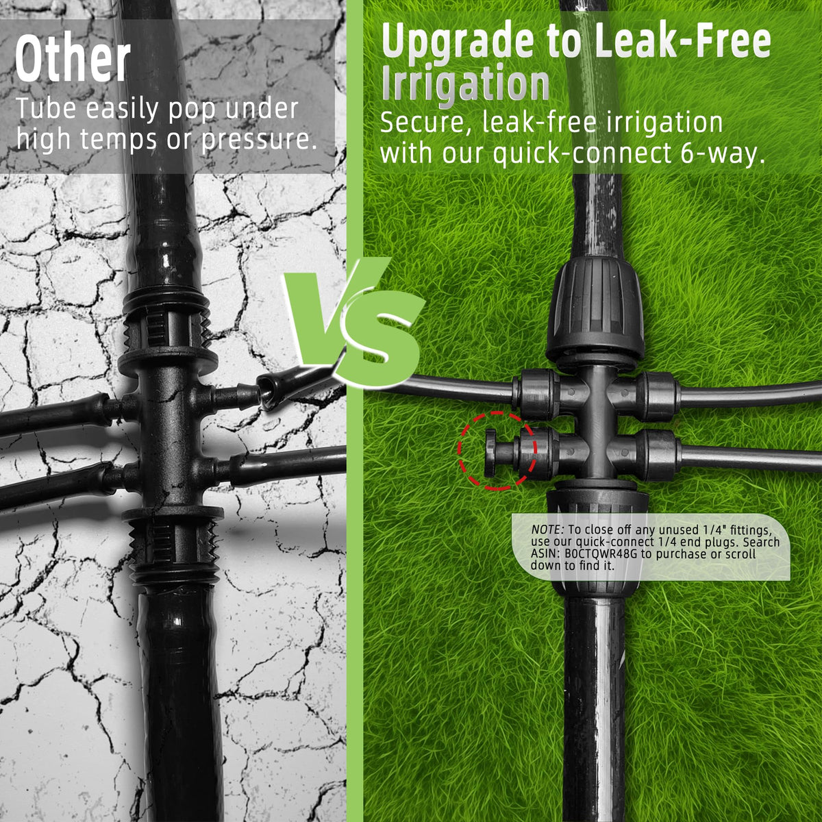 Spalolen six-way drip irrigation fittings for scalable watering layouts.