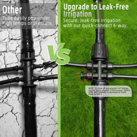 Spalolen six-way drip irrigation fittings for scalable watering layouts.