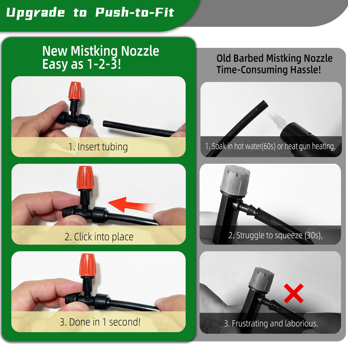 Spalolen 3-Way nozzle enables adjustable atomizing spray for greenhouse care.