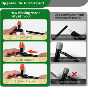 Spalolen 3-Way nozzle enables adjustable atomizing spray for greenhouse care.
