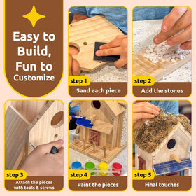SparkJump Cottage Birdhouse Kit moss-roof adds texture and cozy shelter
