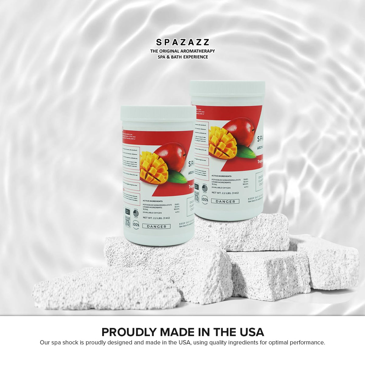 Spazazz dissolving action demonstrates rapid solution in spa water.