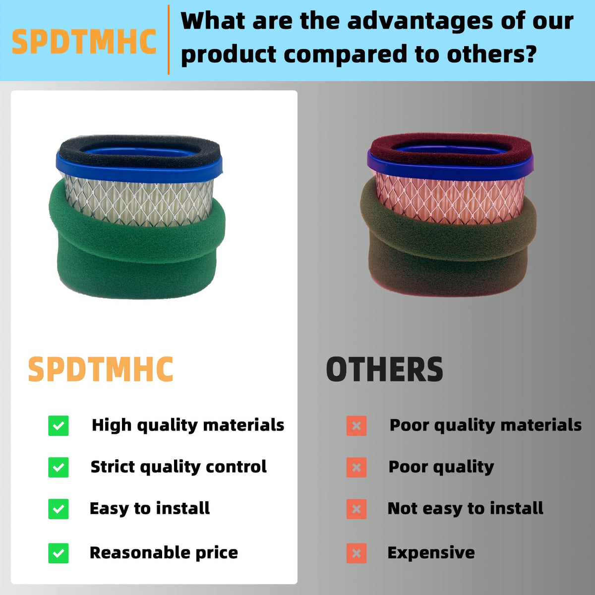 Spdtmhc air filter for Stens 100-093 keeps intake clear during mowing tasks.