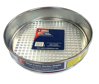 Spear & Jackson Riddle steel frame showing 13 inch diameter for efficient soil sifting