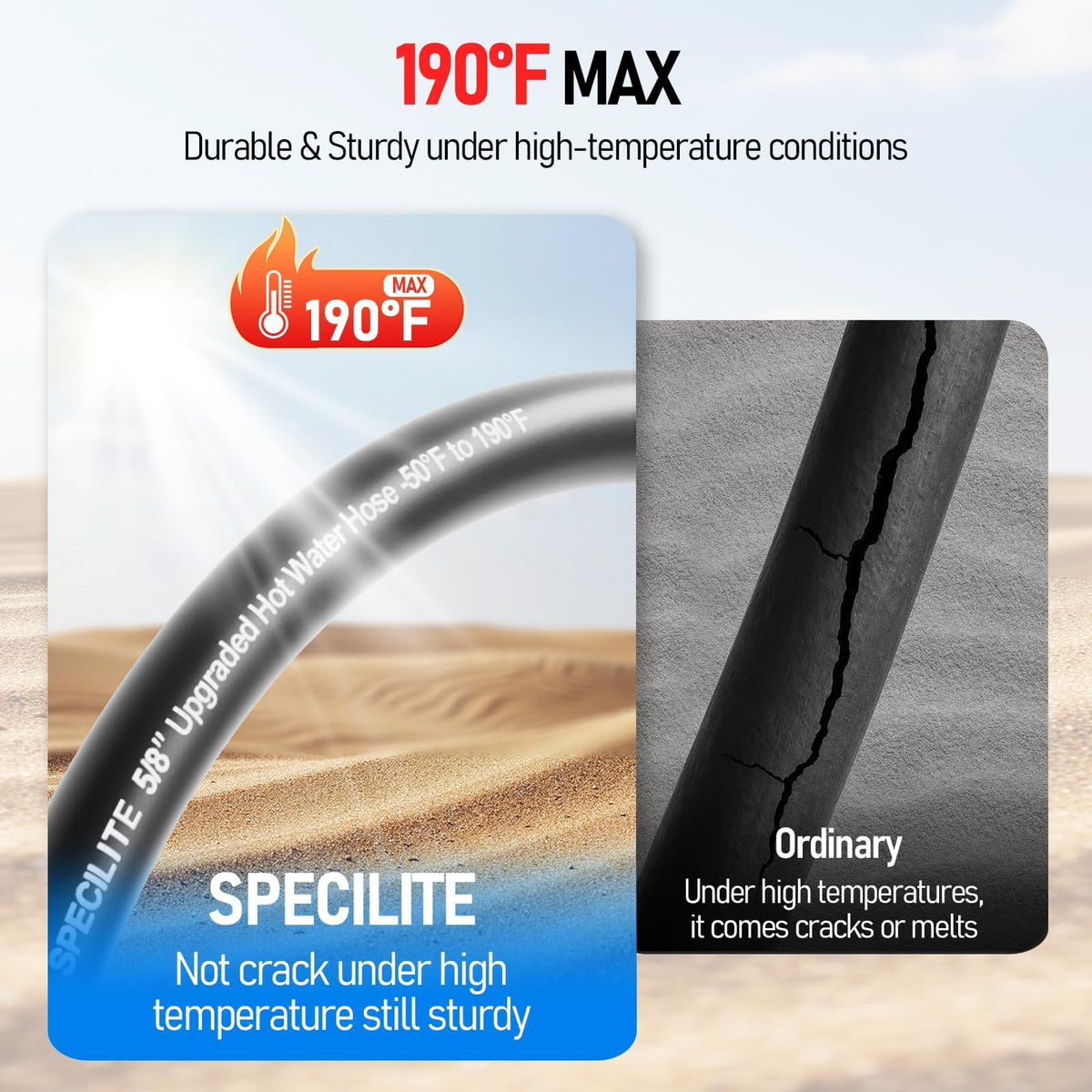 SPECILITE 5-8 inch hose assembly showing hot and cold flexibility
