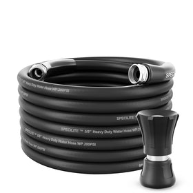 SPECILITE 50ft garden hose coiled for quick setup and smooth watering