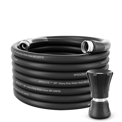 SPECILITE 50ft garden hose coiled for quick setup and smooth watering