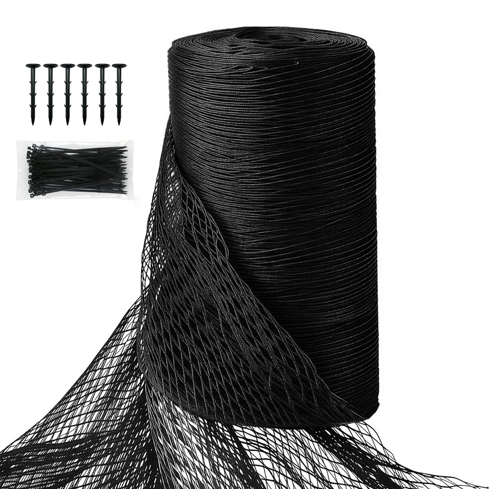 SPECILITE 50x50 ft bird netting over a garden bed protects crops from birds.