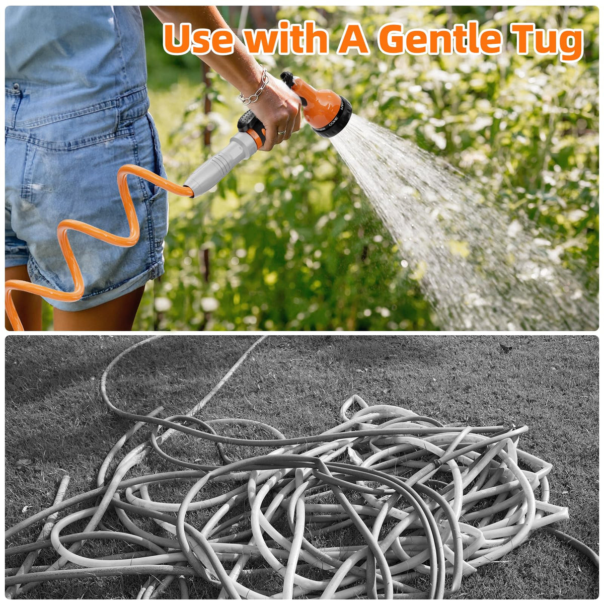 SPECILITE curly retractable hose stores neatly after use.