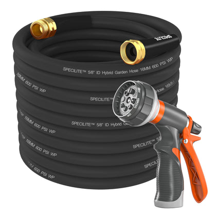 SPECILITE garden hose 50 ft in black, ideal for varied backyard tasks and watering.