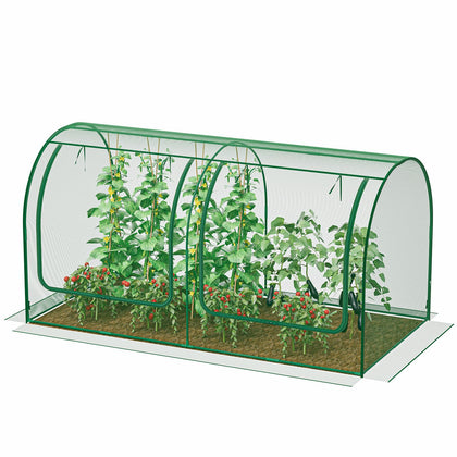 SPECILITE garden netting cover with rolled door protects crops while allowing easy access
