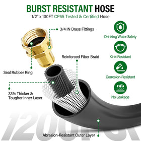 SPECILITE half-inch 100ft potable water hose with durable brass fittings
