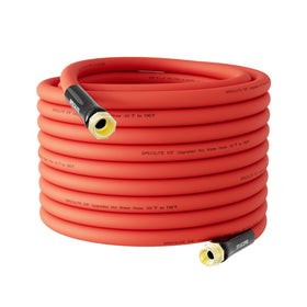 SPECILITE 100ft red hose for versatile yard watering and cleanup.